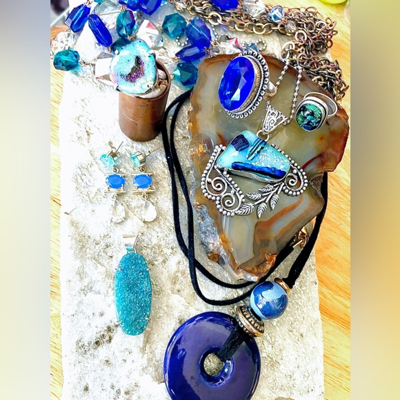 Assorted BLUE Mix and Match Sterling Silver Gorgeous Gemstones Vintage Jewelry - Picture 5 of 13
